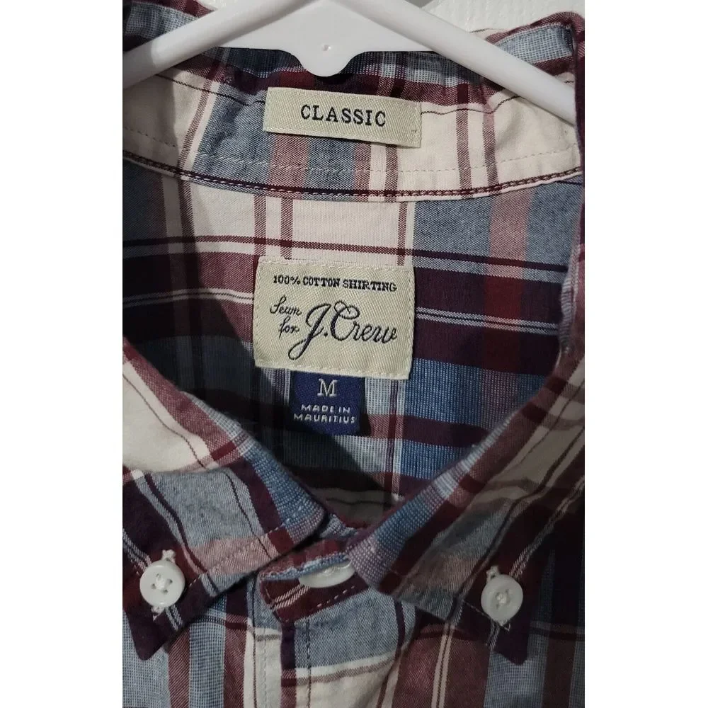J.Crew Plaid Button Down Shirt Size Medium Long Sleeve Classic Fit Burgandy/Blue